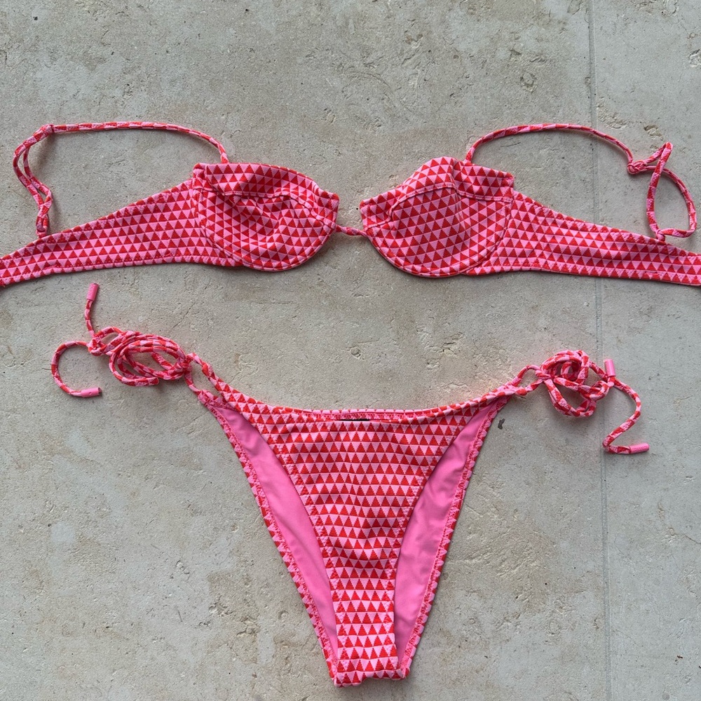 Triangl Pink and Red Bikini Set